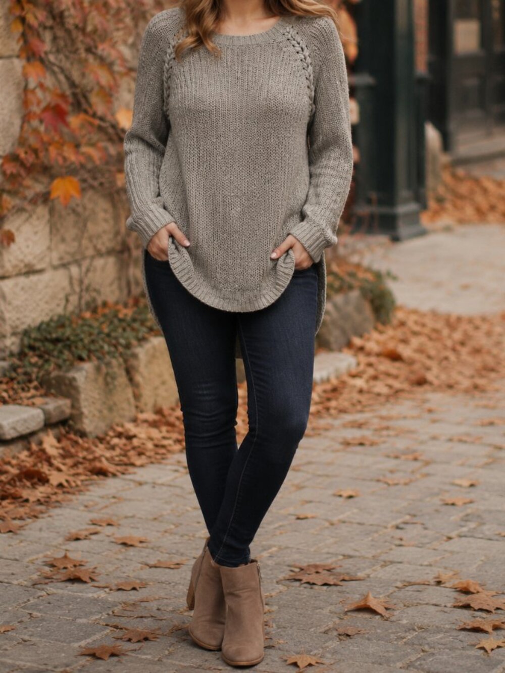 Pink Republic Gray Braided Open Knit Sweater L